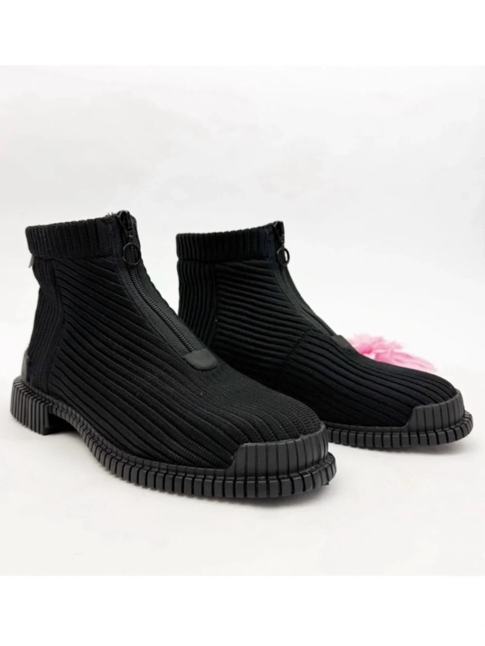 Camper Pix Ribbed Tencel Lyocell Ankle Boots Black
